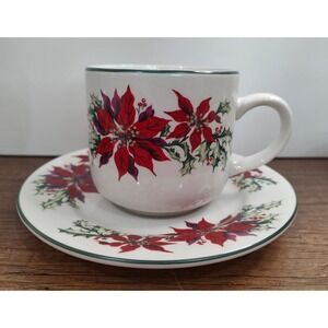 Totally Today Holly Poinsettia Cup and Saucer Christmas Holiday Replacement Set